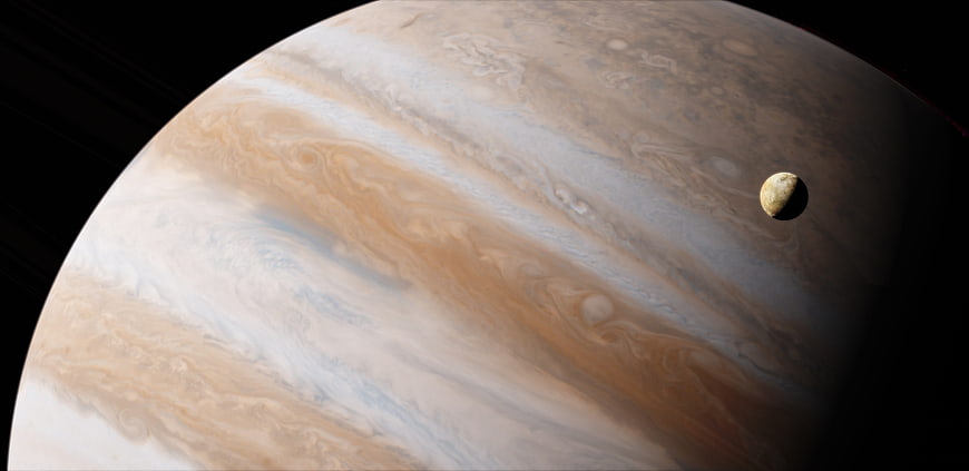 Jupiter and Io Moon in Space