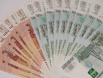 Fanned Russian Ruble Banknotes 5000 and 1000 Denominations