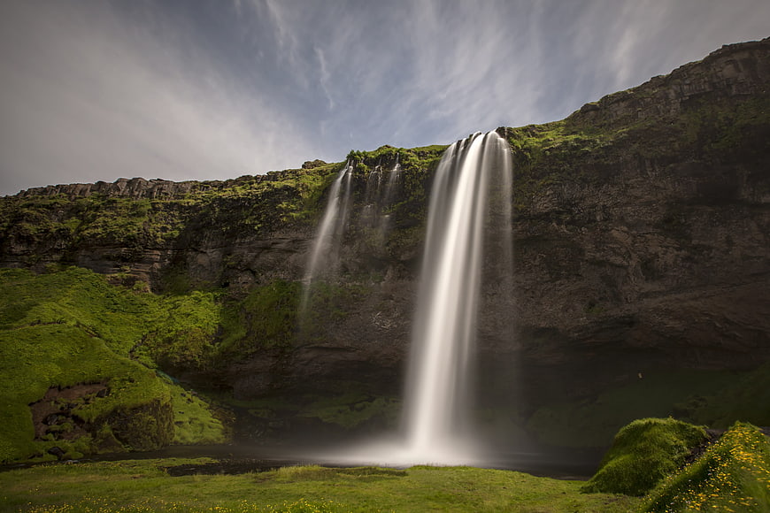 Seljalandsfoss Waterfall in Iceland with Long Exposure