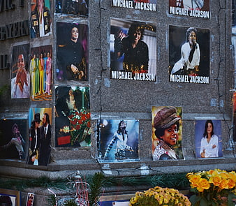 Michael Jackson Memorial Wall with Photos and Flowers