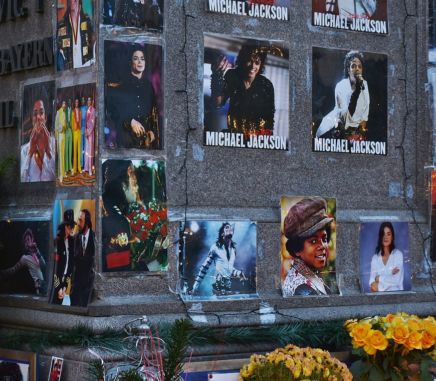 Michael Jackson Memorial Wall with Photos and Flowers