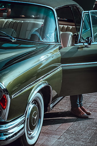 Vintage Green Mercedes Classic Car Detail