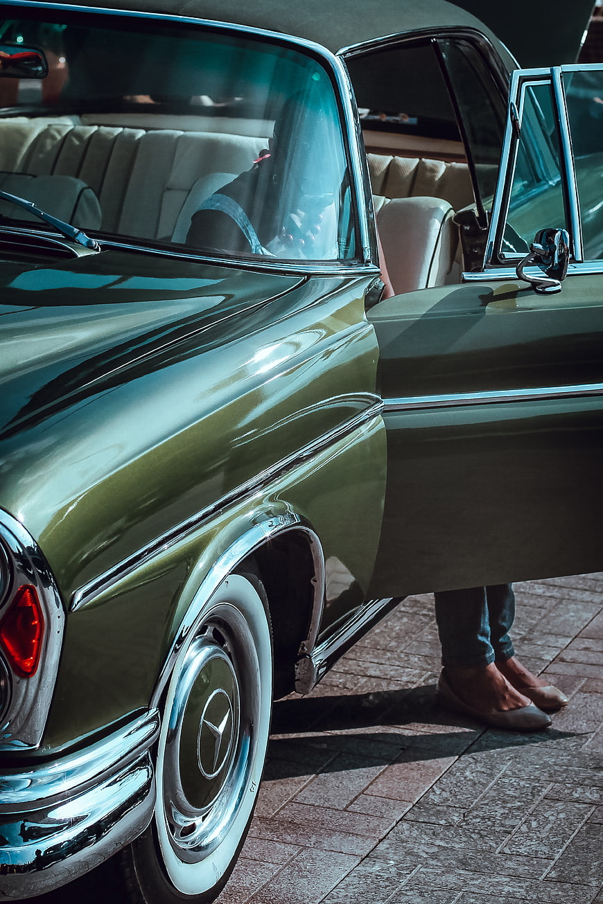 Vintage Green Mercedes Classic Car Detail