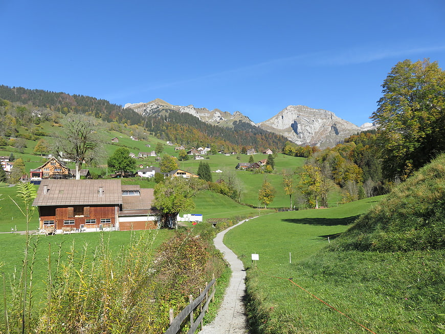 Scenic Swiss Mountain Village with Green Hills and Path