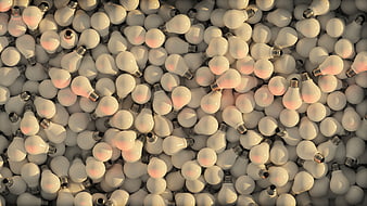 3D Render of Piled White Light Bulbs with Warm Glow