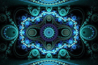 Abstract blue and cyan fractal pattern with intricate symmetry