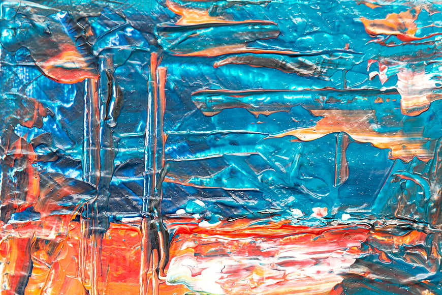 Abstract Blue and Orange Acrylic Paint Texture Close-Up