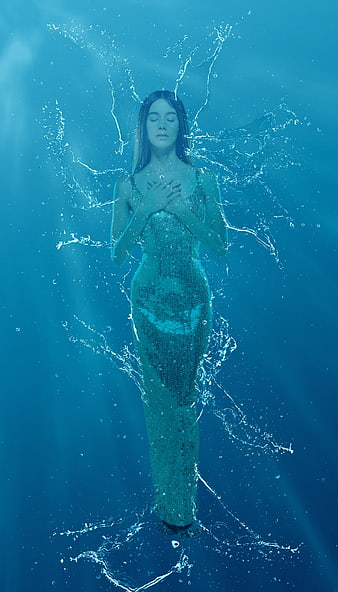 Underwater Woman in Sparkling Gown with Water Splashes