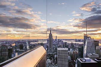 Empire State Building Sunset View from High-Rise Balcony