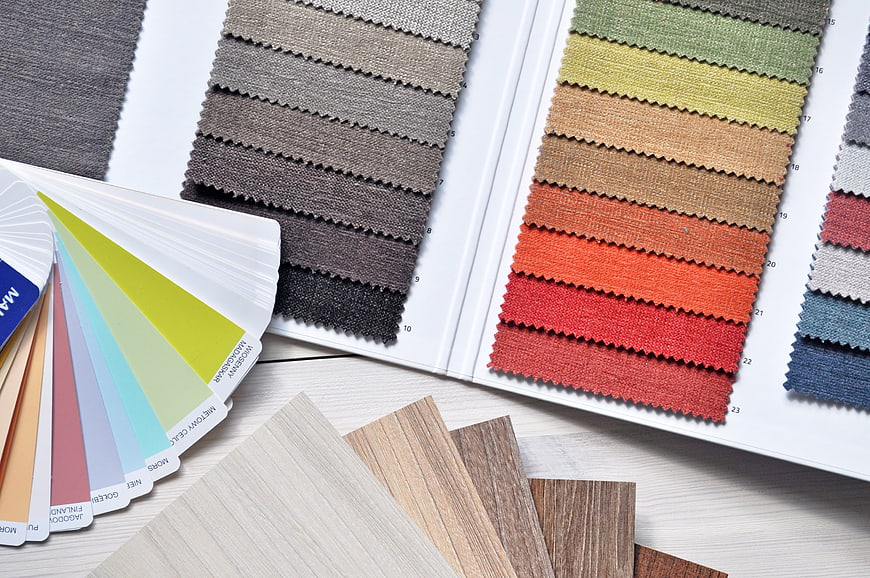 Interior Design Material Samples and Color Palette Swatches