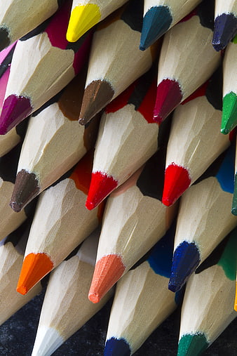 Close-up of Sharp Colored Pencils in a Pile
