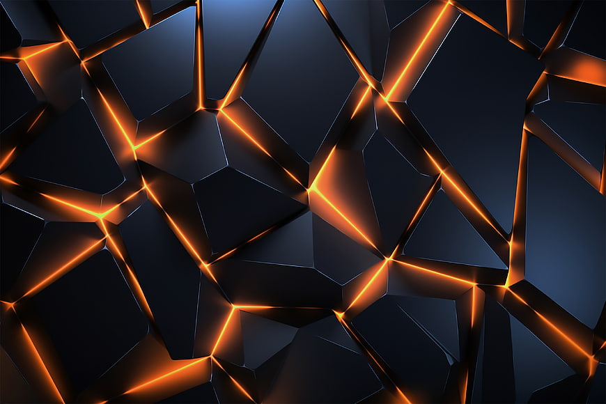 Abstract 3D Geometric Background with Glowing Orange Lines