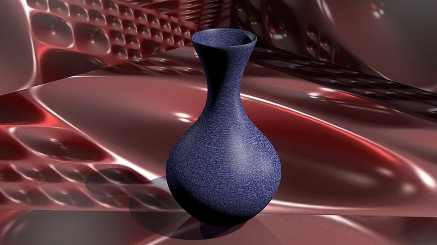 Blue textured vase on abstract red 3D background
