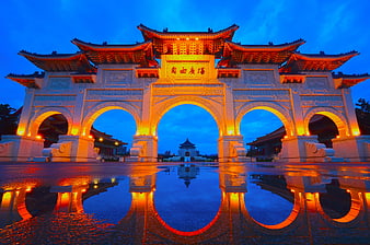 Chiang Kai-shek Memorial Hall Gate at Blue Hour with Reflection
