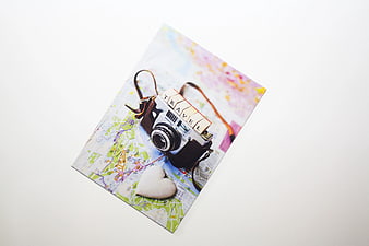 Vintage Camera on Map with Travel Blocks and Heart