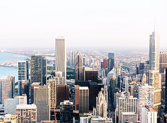 Aerial View of Chicago Skyline with Lake Michigan