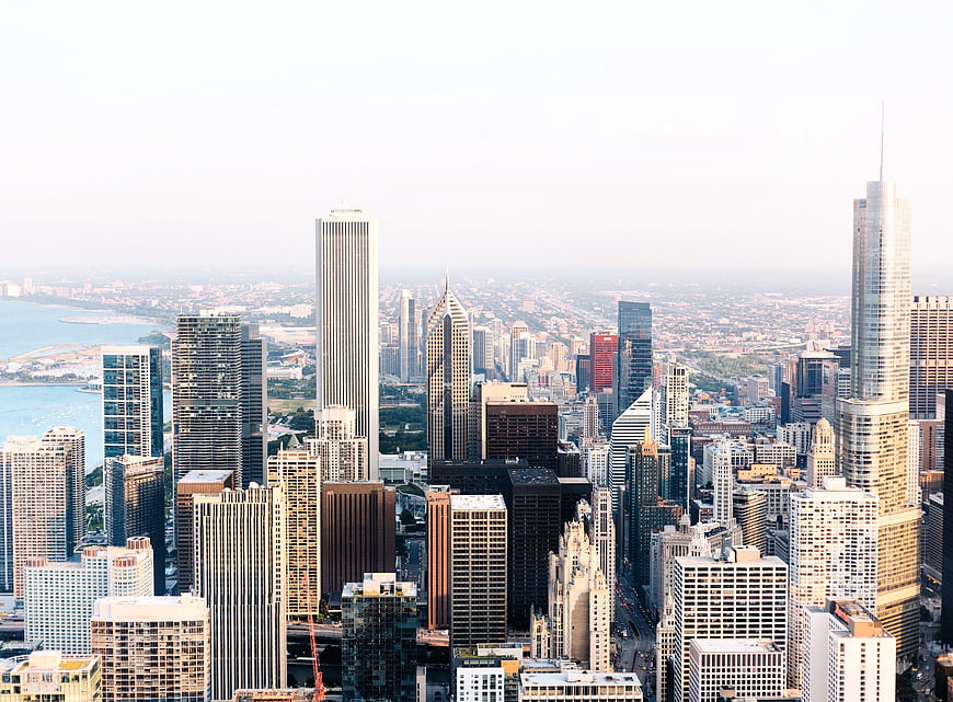 Aerial View of Chicago Skyline with Lake Michigan