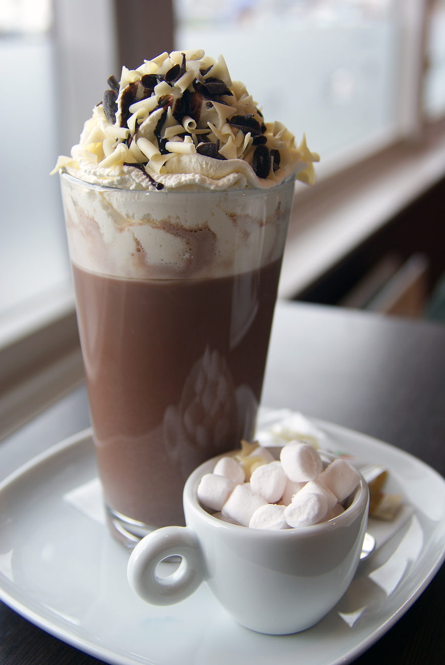 Gourmet Hot Chocolate Drink With Whipped Cream And Marshmallows