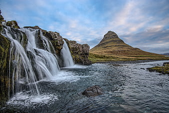 Kirkjufell Mountain and Waterfall Landscape in Iceland