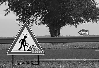 Conceptual road sign with money piles instead of roadwork