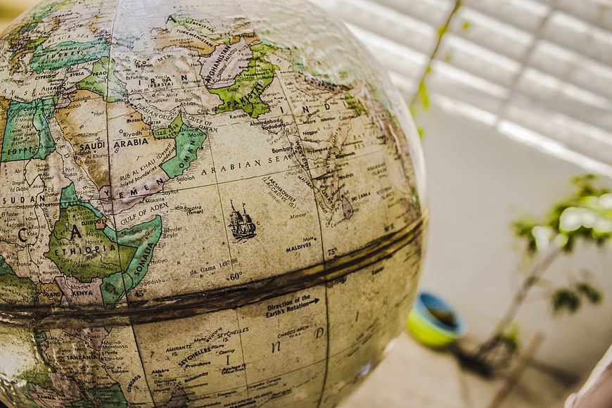 Vintage Globe Map Showing Middle East and Asia