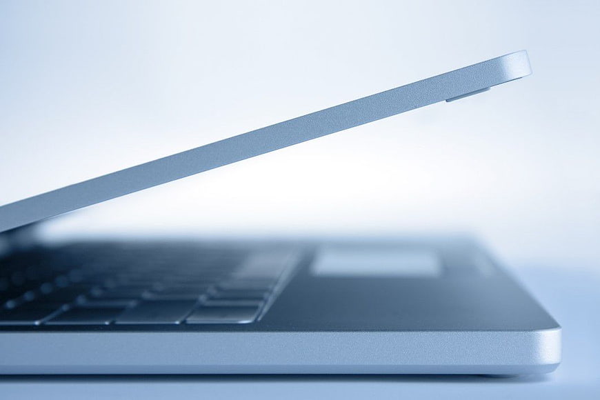 Closeup of Thin Silver Laptop Side Profile