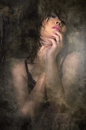 Sensual Artistic Portrait of Woman in Lingerie with Textured Overlay