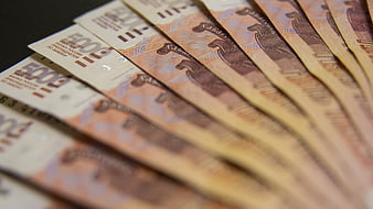 Stack of Russian 5000 Ruble Banknotes Close Up