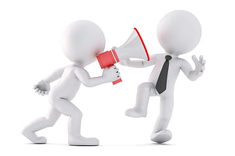 3D illustration of aggressive business communication with megaphone