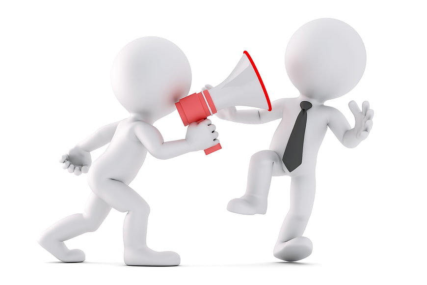 3D illustration of aggressive business communication with megaphone