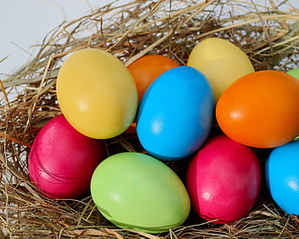 Colorful Easter Eggs in a Hay Nest