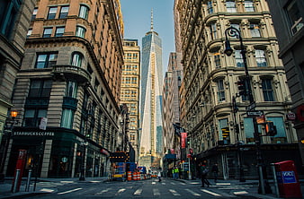 One World Trade Center View from Lower Manhattan Street