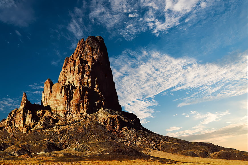 Dramatic Red Rock Butte in Arid Desert Landscape