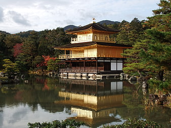 Golden Pavilion Kinkaku-ji Temple Reflection in Kyoto Japan