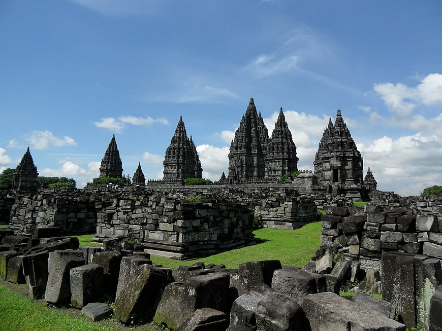 Ancient Prambanan Temple Ruins Under Blue Sky
