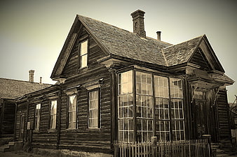 Weathered wooden historic house exterior in a ghost town