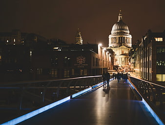 Night view of St Paul's Cathedral from Millennium Bridge London