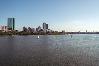 Boston Skyline and Charles River with Sailboats