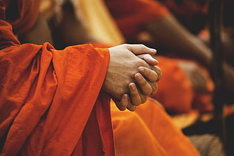 Close-up of Buddhist Monk Hands in Prayer