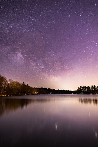 Milky Way Galaxy Reflection Over Frozen Lake at Night