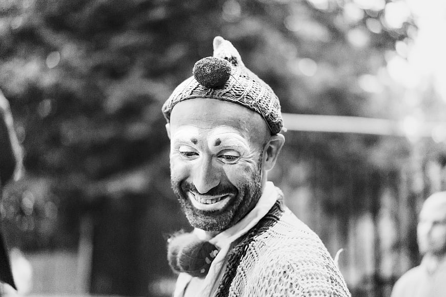 Happy Clown Portrait in Black and White