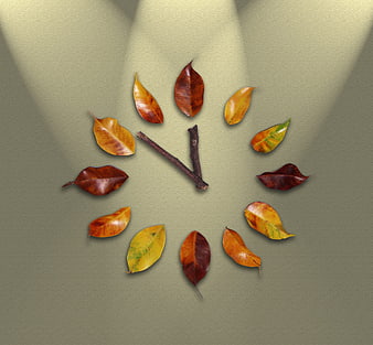 Autumn Leaves Clock Concept on Textured Background