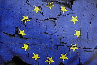 Cracked European Union Flag Symbolizing Political Crisis