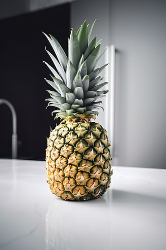 Fresh Whole Pineapple on White Kitchen Countertop