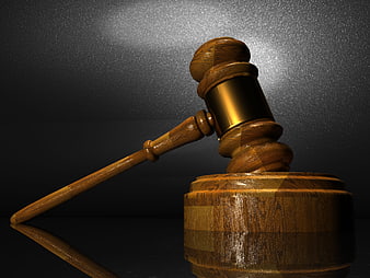 3D Wooden Gavel on Sound Block with Brass Band