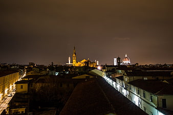Florence Italy Night Skyline with Duomo and Basilica