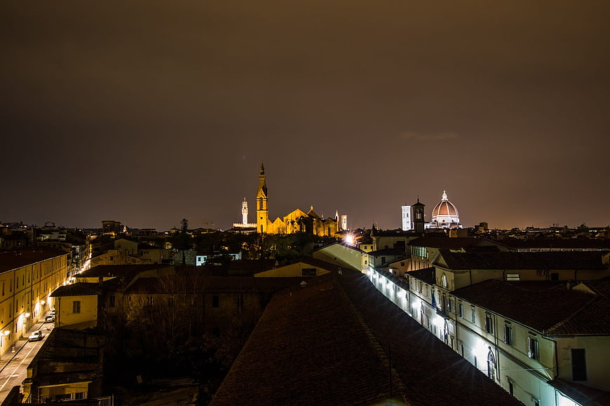 Florence Italy Night Skyline with Duomo and Basilica