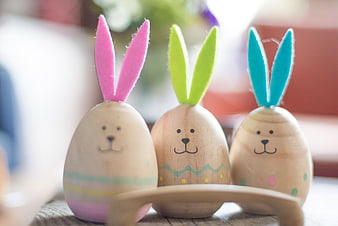Wooden Easter Bunny Eggs with Colorful Felt Ears