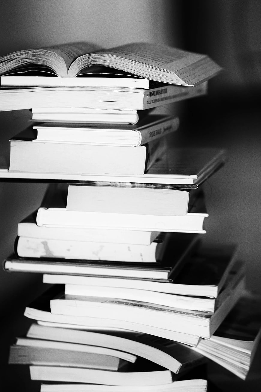 Stack of Books in Black and White