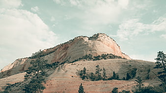 Majestic Red Rock Mountain Landscape with Pine Trees